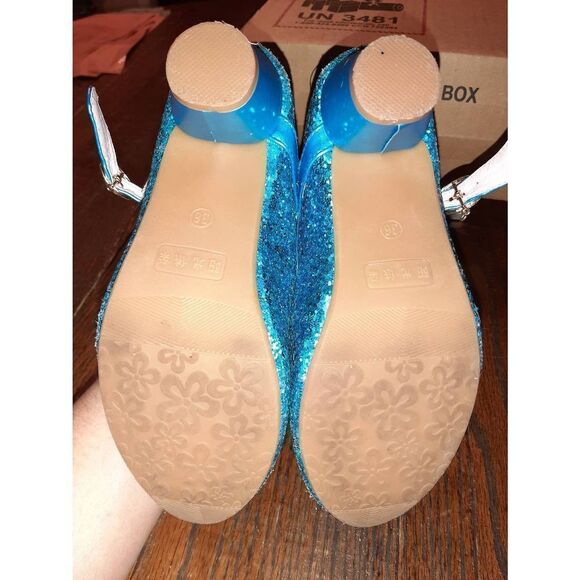 Big Girls Size 4 Vang Guang ViDuo Blue Sparkle Glitter Bow Princess Shoes - Picture 5 of 7